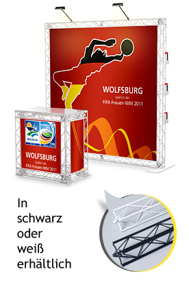 Steckbare Werbedisplay aus Aluminium Glasfaser verstärkt , in modularer Bauweise daher maximale Flexibilität ,Messedisplay in 2,2 x 1 Meter ( stufenlos erweiterbar)